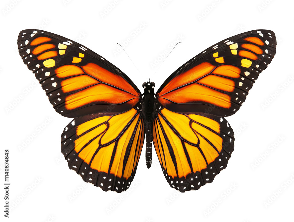 Fototapeta premium Vibrant Monarch Butterfly with Orange and Black Wings Isolated