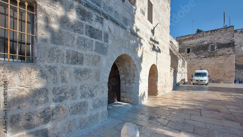 The Church of the Nativity of Jesus Christ timelapse hyperlapse. Palestin. The city of Bethlehem.