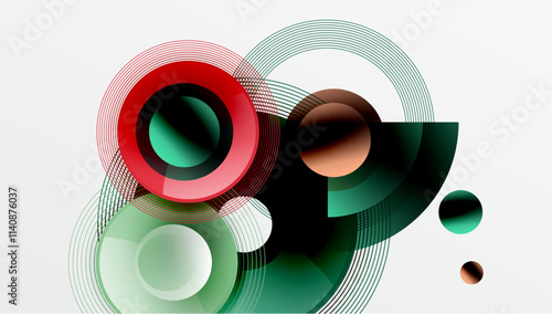 Sleek vector design with overlapping circles in vibrant colors and smooth gradients. Dynamic composition with depth, symmetry, and minimalistic elegance on a light background