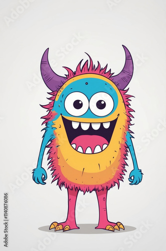 Colorful cartoon monster with big eyes and fluffy fur