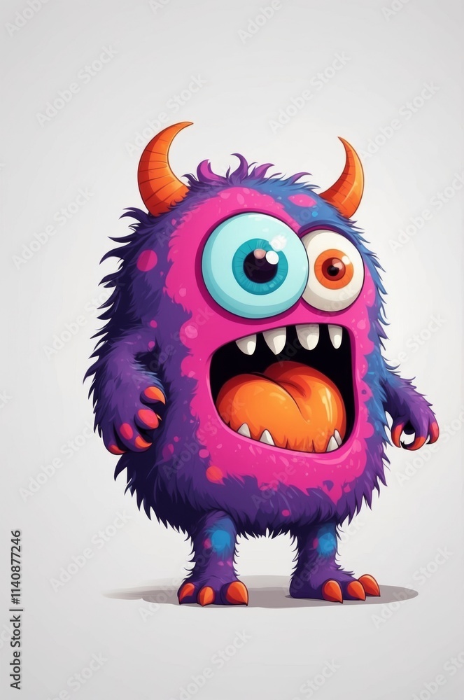 Colorful monster character with big eyes and playful expression Colorful monster character with big eyes and playful expression