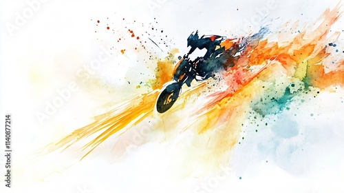 Watercolor Painting of a Motorcycle Racer in Action photo