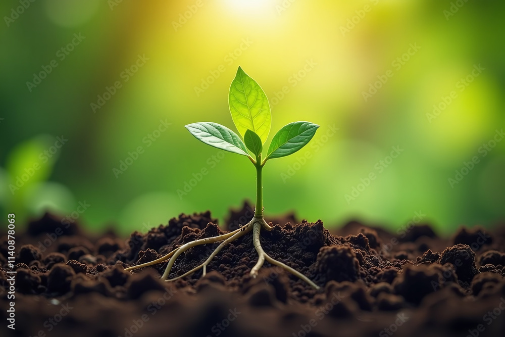 Naklejka premium plant grows roots deep fertile ground symbolizing life renewal amidst natural beauty world around