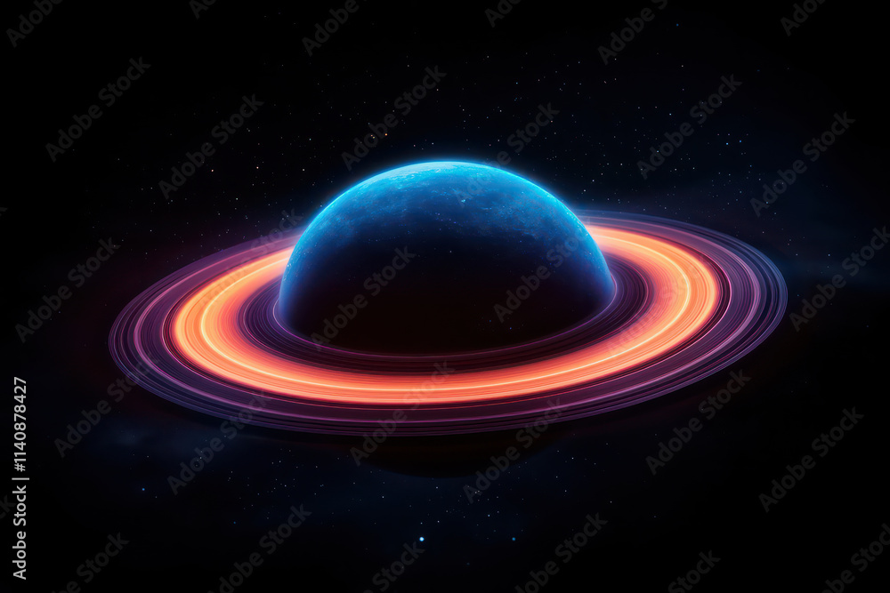 stunning alien like planet with vibrant rings and blue surface, set against starry backdrop stunning alien like planet with vibrant rings and blue surface, set against starry backdrop