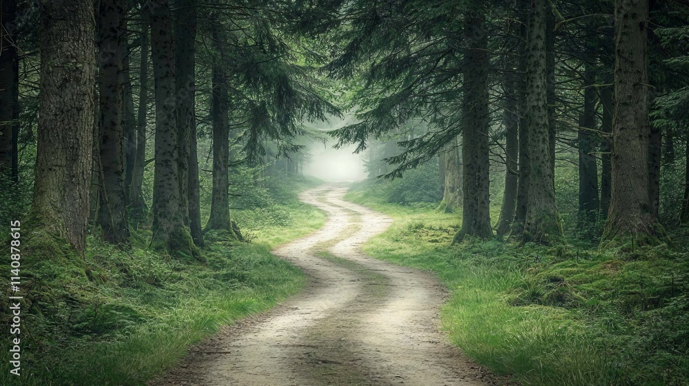 Fototapeta premium A winding path through a serene forest, inviting exploration and tranquility.