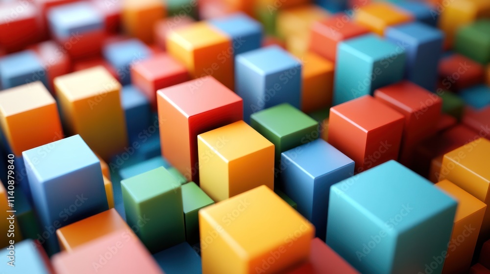 Abstract Colorful Cubes: A vibrant 3D rendering of multicolored blocks creating a dynamic and visually engaging composition. Abstract Colorful Cubes: A vibrant 3D rendering of multicolored blocks creating a dynamic and visually engaging composition.