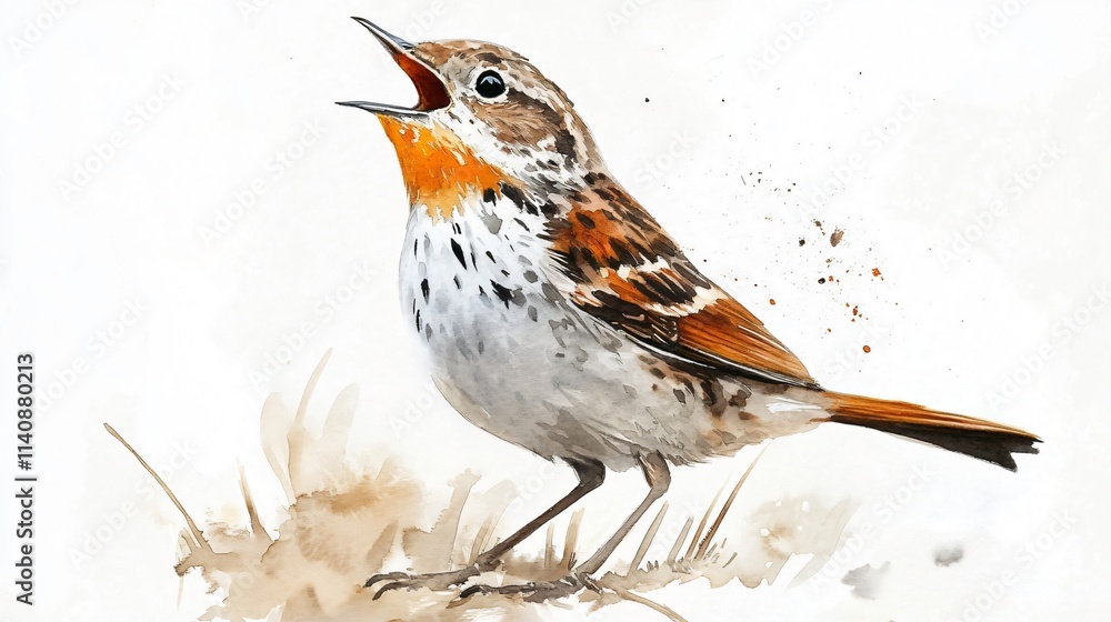 Watercolor Painting of a Singing Bird: A Captivating Wildlife Portrait Watercolor Painting of a Singing Bird: A Captivating Wildlife Portrait
