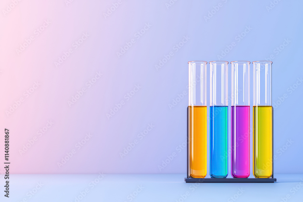 Colorful test tubes filled with vibrant liquids in laboratory setting Colorful test tubes filled with vibrant liquids in laboratory setting