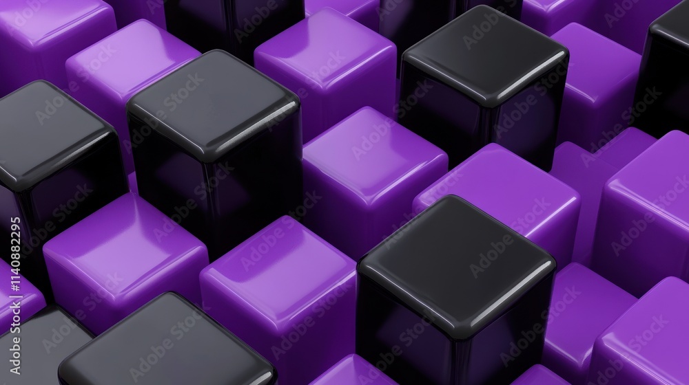Abstract Purple and Black Cubes 3D Render Abstract Purple and Black Cubes 3D Render