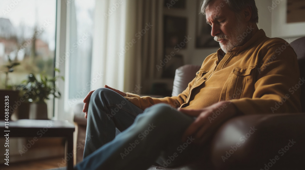Hip Pain from Osteoarthritis: Man Suffering at Home, Health Problems Concept Hip Pain from Osteoarthritis: Man Suffering at Home, Health Problems Concept