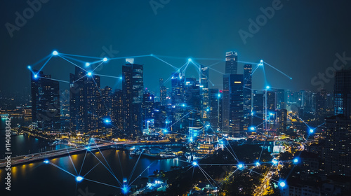 Wallpaper Mural Smart digital city with connection cyber security network reciprocity over the cityscape . future smart wireless digital city and social media networking systems that connects people within the city Torontodigital.ca