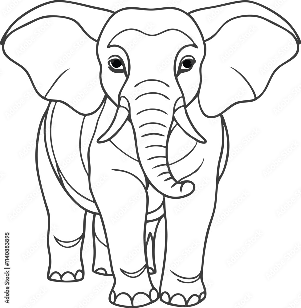 Fototapeta premium Cute elephant in continuous line art drawing style. Minimalist black linear sketch isolated on white background