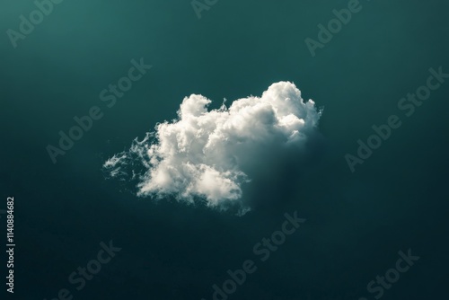 A fluffy white cloud stands out strikingly against a dark teal background, creating a striking visual contrast that invites contemplation and reflection on the elements of nature. photo