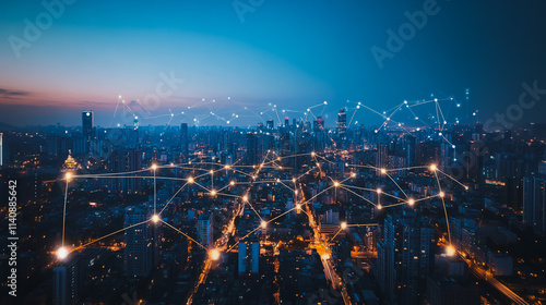 Wallpaper Mural Smart digital city with connection cyber security network reciprocity over the cityscape . future smart wireless digital city and social media networking systems that connects people within the city Torontodigital.ca