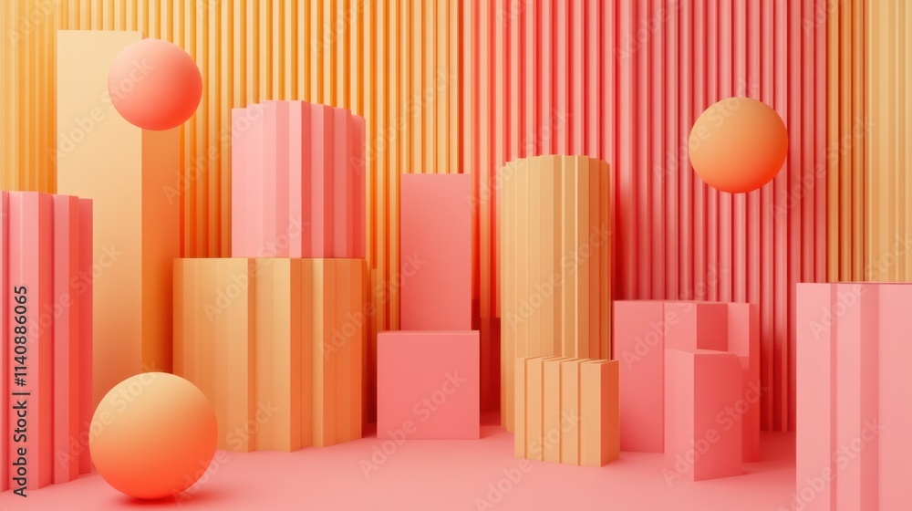 Abstract 3D Render: Pastel Pink and Orange Geometric Shapes Abstract 3D Render: Pastel Pink and Orange Geometric Shapes