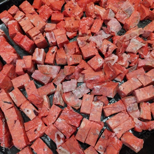 Obraz na płótnie meat preparations for animal feed, pieces of beef lung w salonie