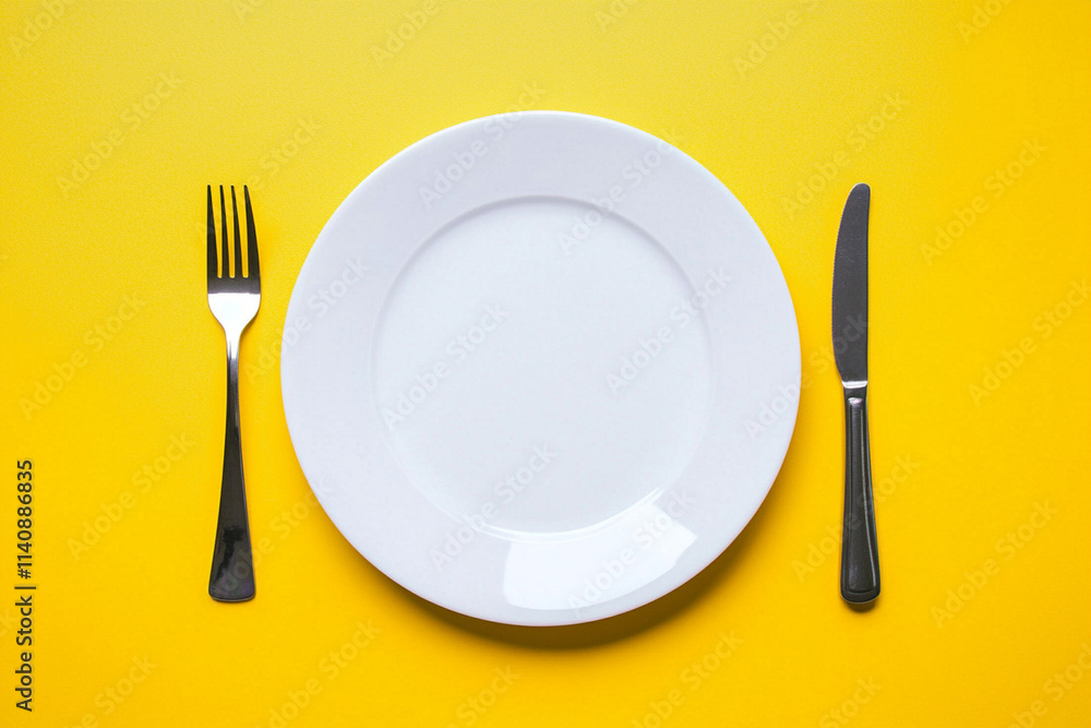 Balanced dining: empty plate and cutlery Balanced dining: empty plate and cutlery