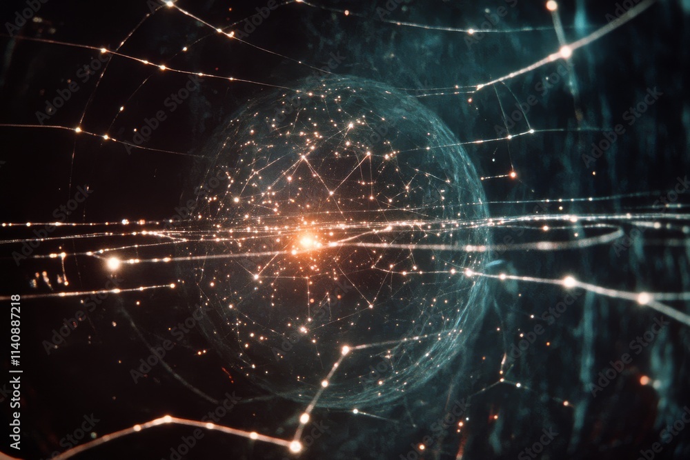 An intricate web of light and connections unfolds in space, capturing the mystery and beauty of cosmic networks in a vibrant starscape. An intricate web of light and connections unfolds in space, capturing the mystery and beauty of cosmic networks in a vibrant starscape.