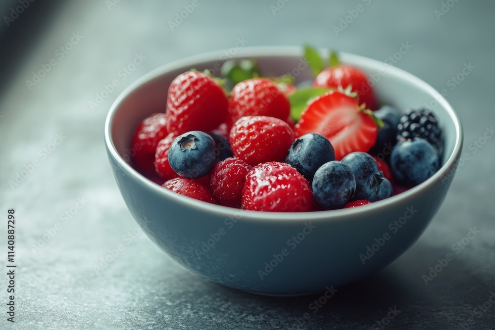 A bowl of mixed berries, including strawberries, blueberries, and blackberries, sitting on a sleek surface, promising a burst of fresh, vibrant flavor. A bowl of mixed berries, including strawberries, blueberries, and blackberries, sitting on a sleek surface, promising a burst of fresh, vibrant flavor.