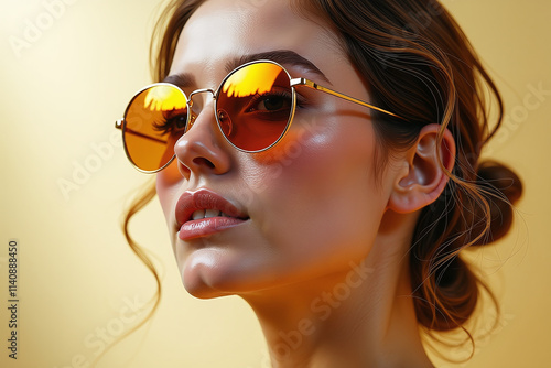 woman abstract portrait wears liquid gold sunglasses created generative ai photo