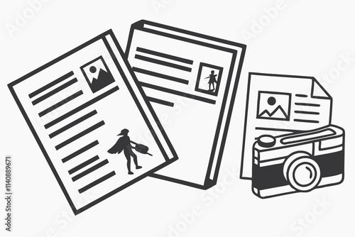 icon documents. The overall design is sleek and modern. black silhouette color and white background