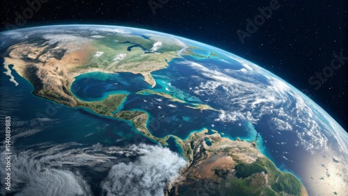 North America from Space High-Resolution Earth Image, Composition, Clouds, Planet Earth, Satellite View Earth, Space Photography