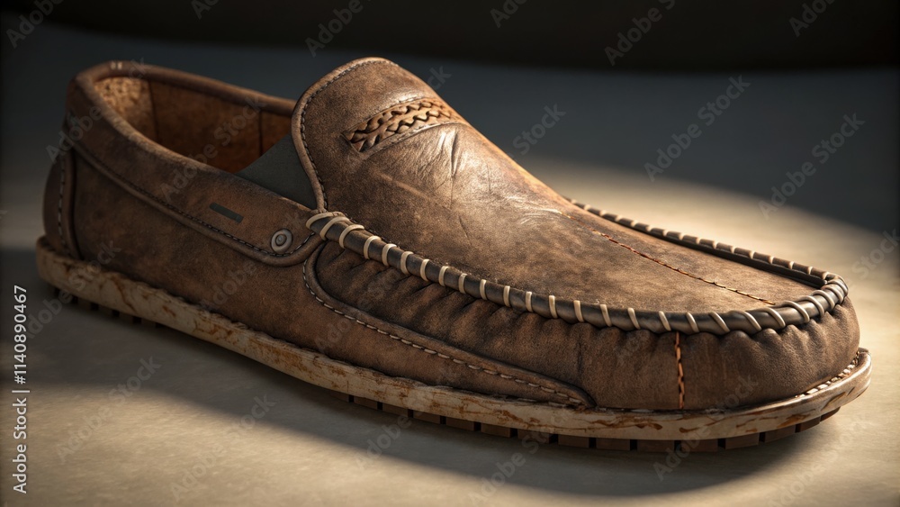 Distressed Leather Loafer 3D Render, Close-up, Rustic Concept, Brown Shoe, Casual Style Leather Shoes, 3D Modeling Distressed Leather Loafer 3D Render, Close-up, Rustic Concept, Brown Shoe, Casual Style Leather Shoes, 3D Modeling