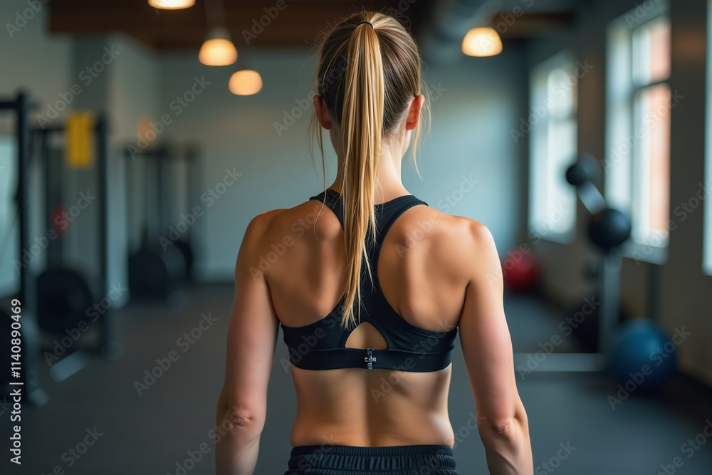 Fototapeta premium young athlete trains full body view behind