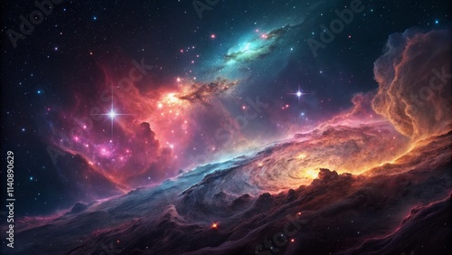 Cosmic Landscape Nebula, Starfield, Mountainscape Digital Art, Space, Astronomy Space Art, Cosmic Scenery