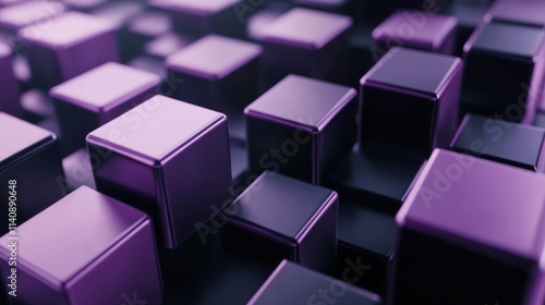 Abstract Purple and Black Cubes: A 3D Render of Geometric Shapes