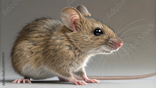 3D Render of a House Mouse Side Profile, Detailed Fur, Realistic Concept, rodent, mammal rodent, 3D rendering photo