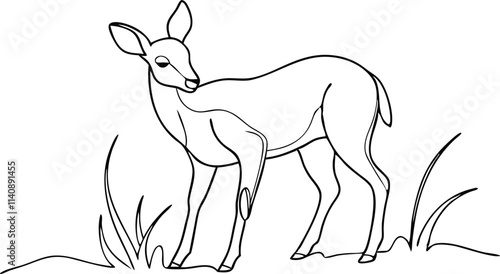 Deer linear icon. Deer with grass in continuous line art drawing style. linear icon