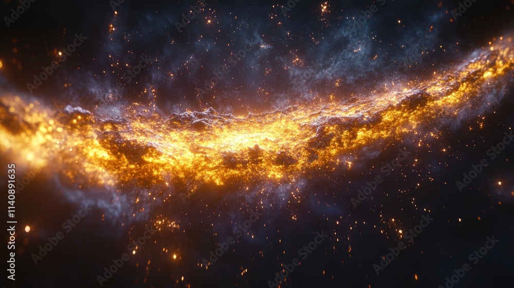 Fototapeta premium Fiery cosmic cloud, glowing embers, dark space.