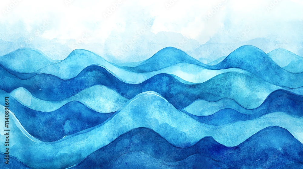 Watercolor abstract art of ocean waves with vibrant blue hues.--ar 16:9 Watercolor abstract art of ocean waves with vibrant blue hues.--ar 16:9