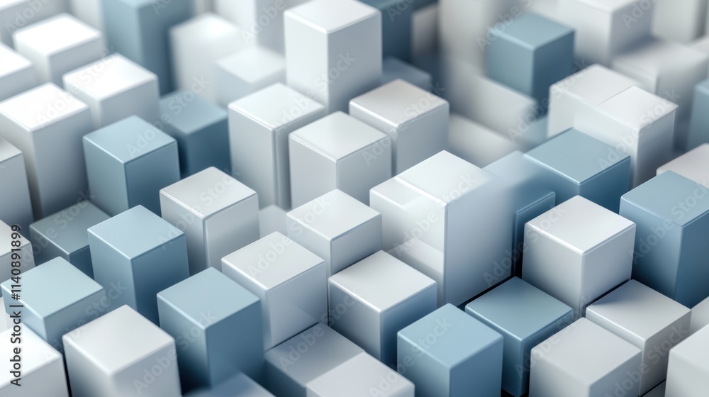 Abstract 3D Cubes: A Symphony of Blue and White