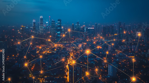 Wallpaper Mural Smart digital city with connection cyber security network reciprocity over the cityscape . future smart wireless digital city and social media networking systems that connects people within the city Torontodigital.ca