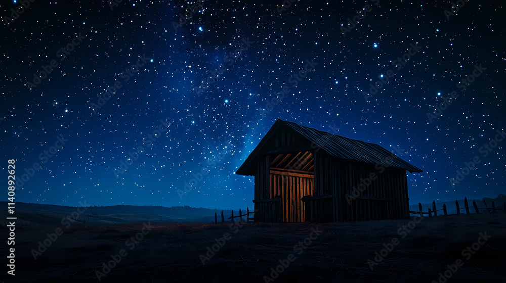 A Divine Birth: Jesus in the Stable Under the Starry Night A Divine Birth: Jesus in the Stable Under the Starry Night