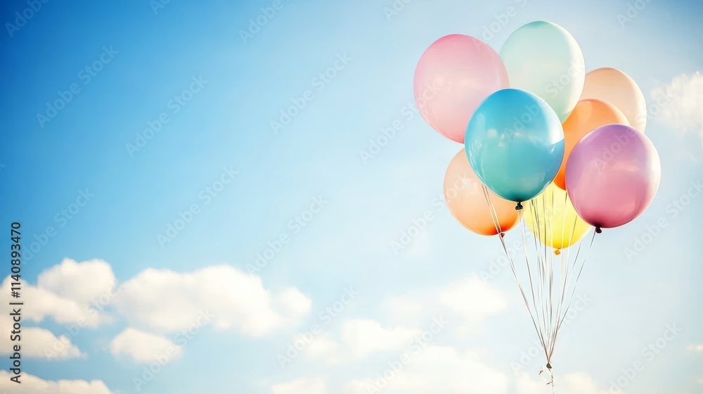 Colorful balloons floating against a clear blue sky. Colorful balloons floating against a clear blue sky.