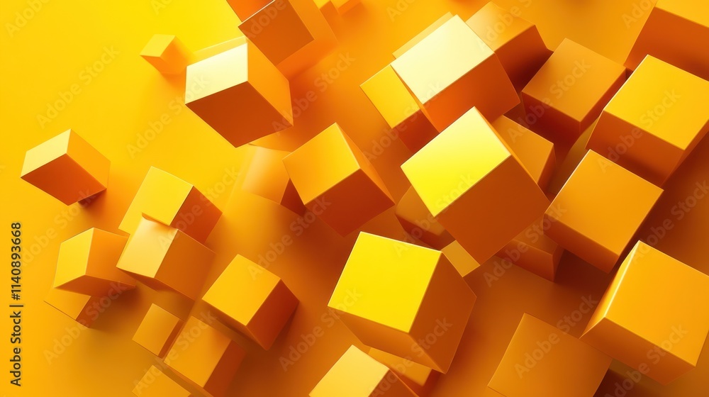 Abstract Yellow Cubes 3D Rendering: A vibrant collection of golden cubes in dynamic arrangement, showcasing depth and texture. Abstract Yellow Cubes 3D Rendering: A vibrant collection of golden cubes in dynamic arrangement, showcasing depth and texture.