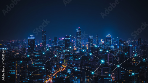 Wallpaper Mural Smart digital city with connection cyber security network reciprocity over the cityscape . future smart wireless digital city and social media networking systems that connects people within the city Torontodigital.ca
