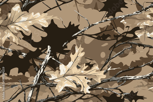 Hunting camouflage modern pattern, vector military print. real tree forest camouflage seamless pattern