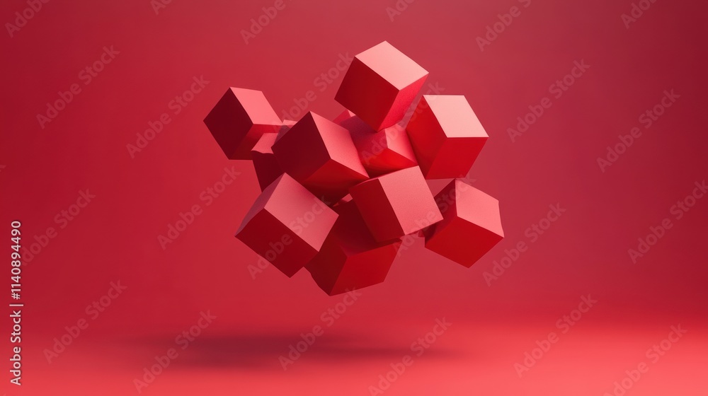 Abstract Red Cubes: A 3D Minimalist Composition Abstract Red Cubes: A 3D Minimalist Composition