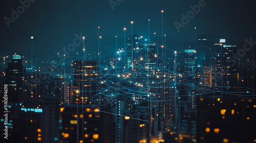 Wallpaper Mural Smart digital city with connection cyber security network reciprocity over the cityscape . future smart wireless digital city and social media networking systems that connects people within the city Torontodigital.ca