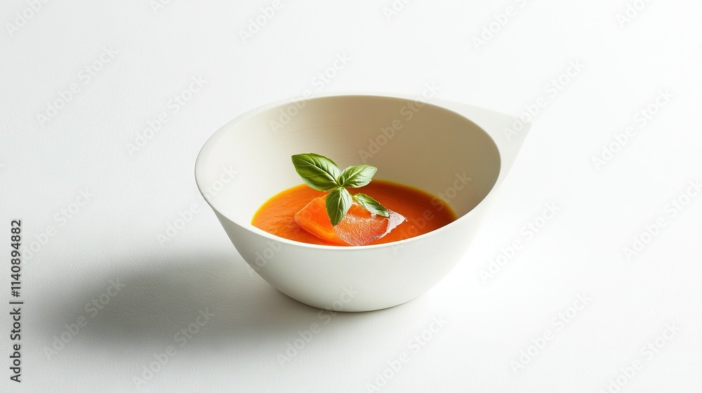 Bowl of soup topped with fresh basil Bowl of soup topped with fresh basil