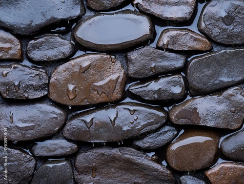 A close up of a stone wall covered in water photo