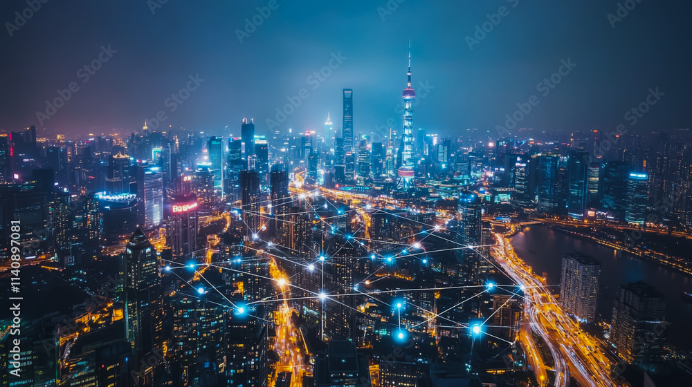 Smart digital city with connection cyber security network reciprocity over the cityscape . future smart wireless digital city and social media networking systems that connects people within the city Smart digital city with connection cyber security network reciprocity over the cityscape . future smart wireless digital city and social media networking systems that connects people within the city