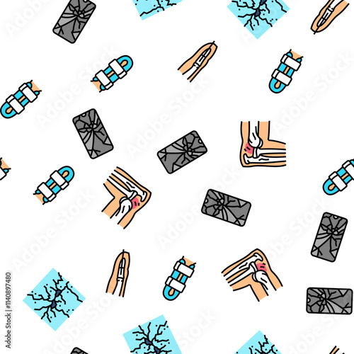 fracture bone break injury vector seamless pattern thin line illustration