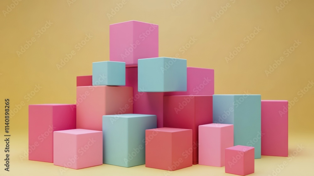 Pastel Cube Composition: A Playful 3D Render of Stacked Blocks Pastel Cube Composition: A Playful 3D Render of Stacked Blocks