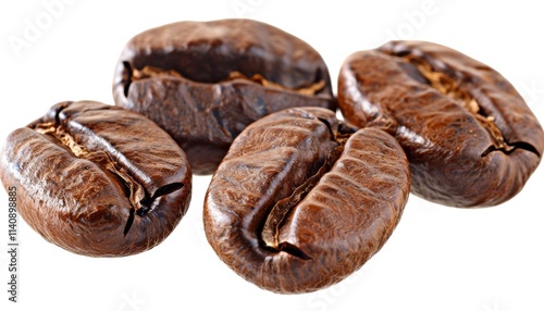 High-quality photo of coffee beans isolated on white background, ideal for food and beverage advertising, packaging, and culinary editorial use
