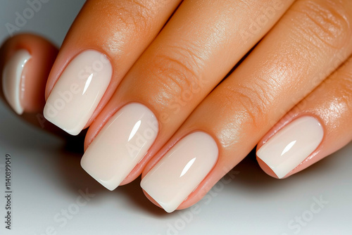 Close-up of Manicured Hand with Off-White Nail Polish